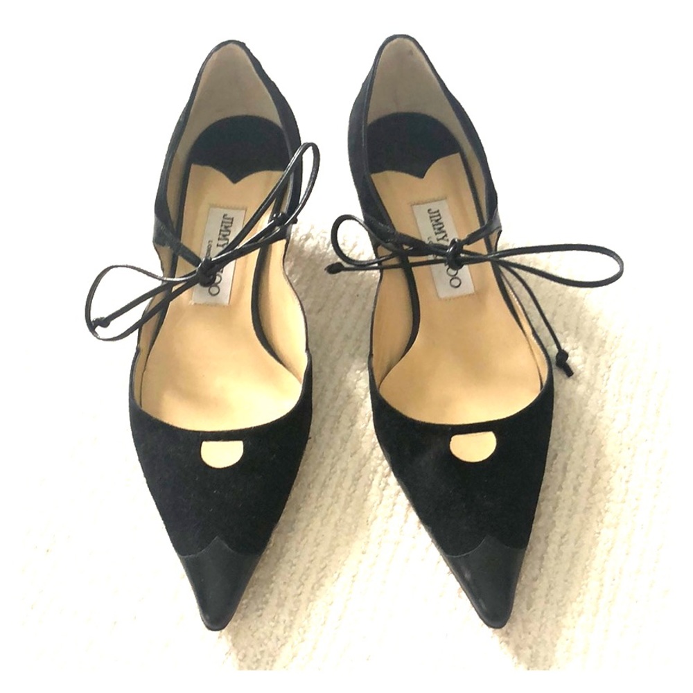 Jimmy Choo black kitten heels with tie bow